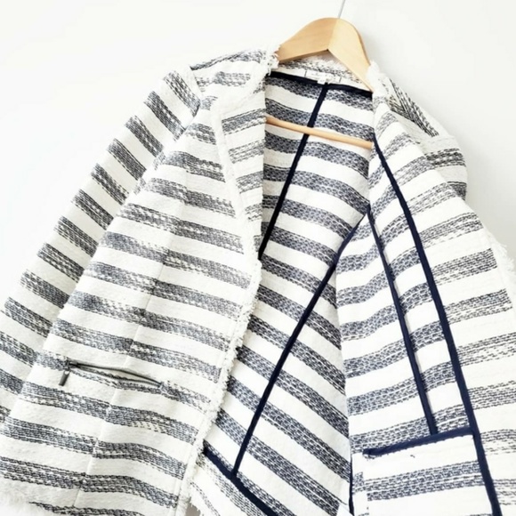 Willow & Clay Jackets & Blazers - Willow & Clay Striped Blazer Jacket Frayed Hem